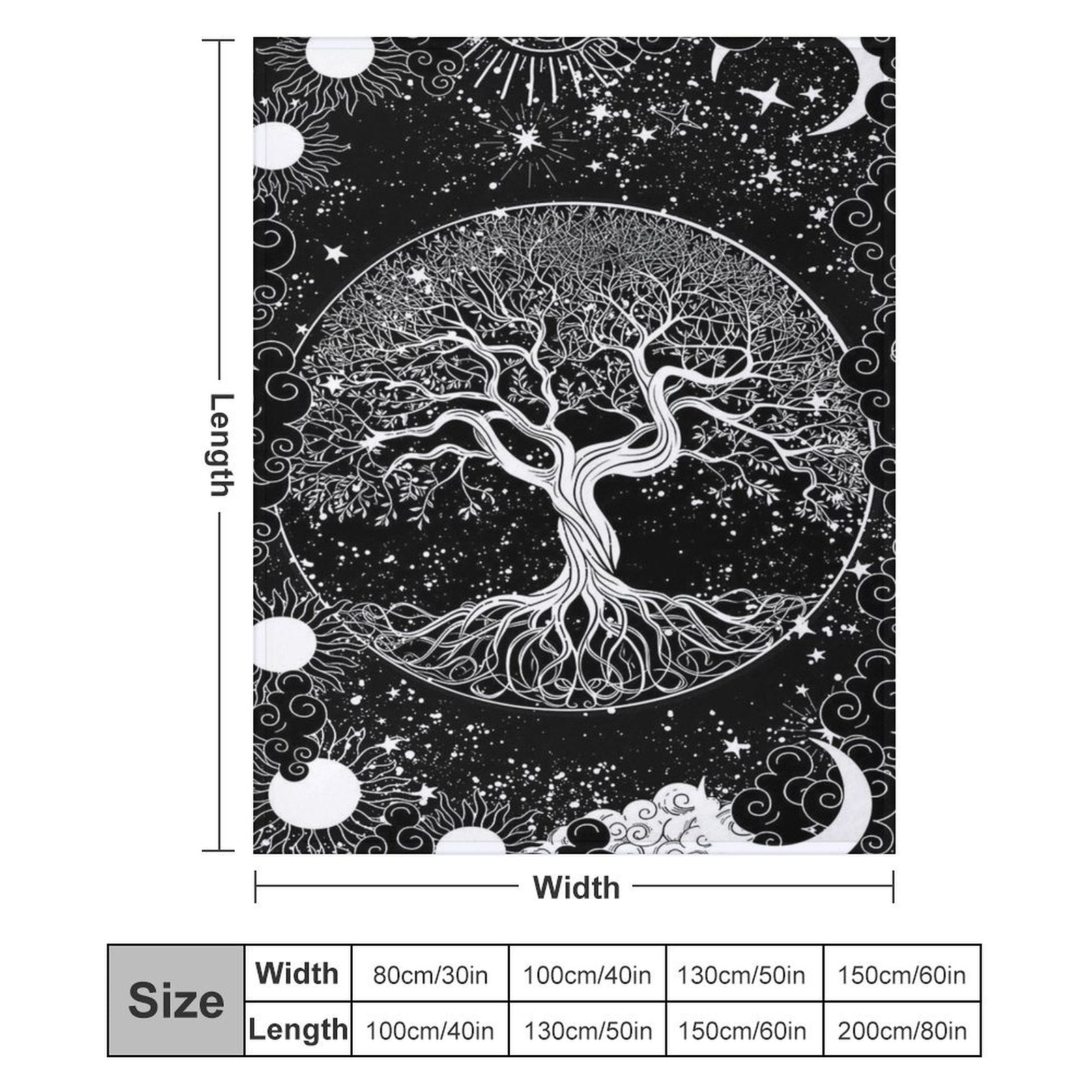 Aperturee - Mysterious Black White Sun Viking Tree Custom Blanket