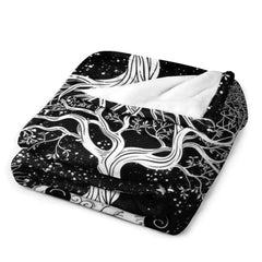 Aperturee - Mysterious Black White Sun Viking Tree Custom Blanket