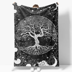 Aperturee - Mysterious Black White Sun Viking Tree Custom Blanket