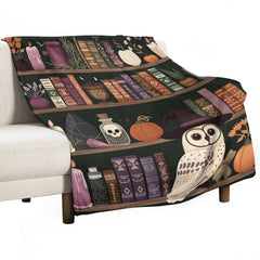 Aperturee - Vintage Wood Bookshelf Owl Magic Book Custom Blanket