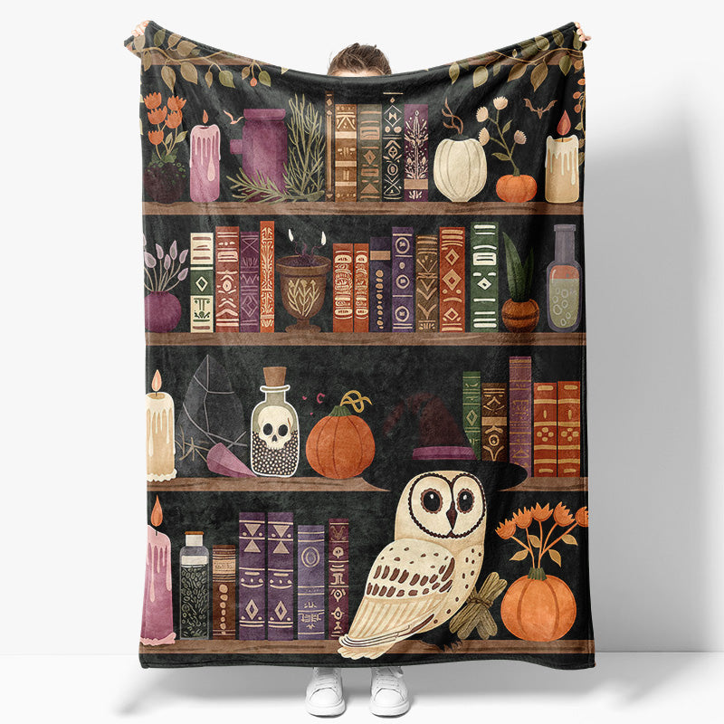 Aperturee - Vintage Wood Bookshelf Owl Magic Book Custom Blanket