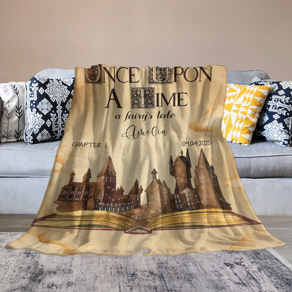 Aperturee - Once Upon A Time Fairy Tale Book Custom Name Blanket