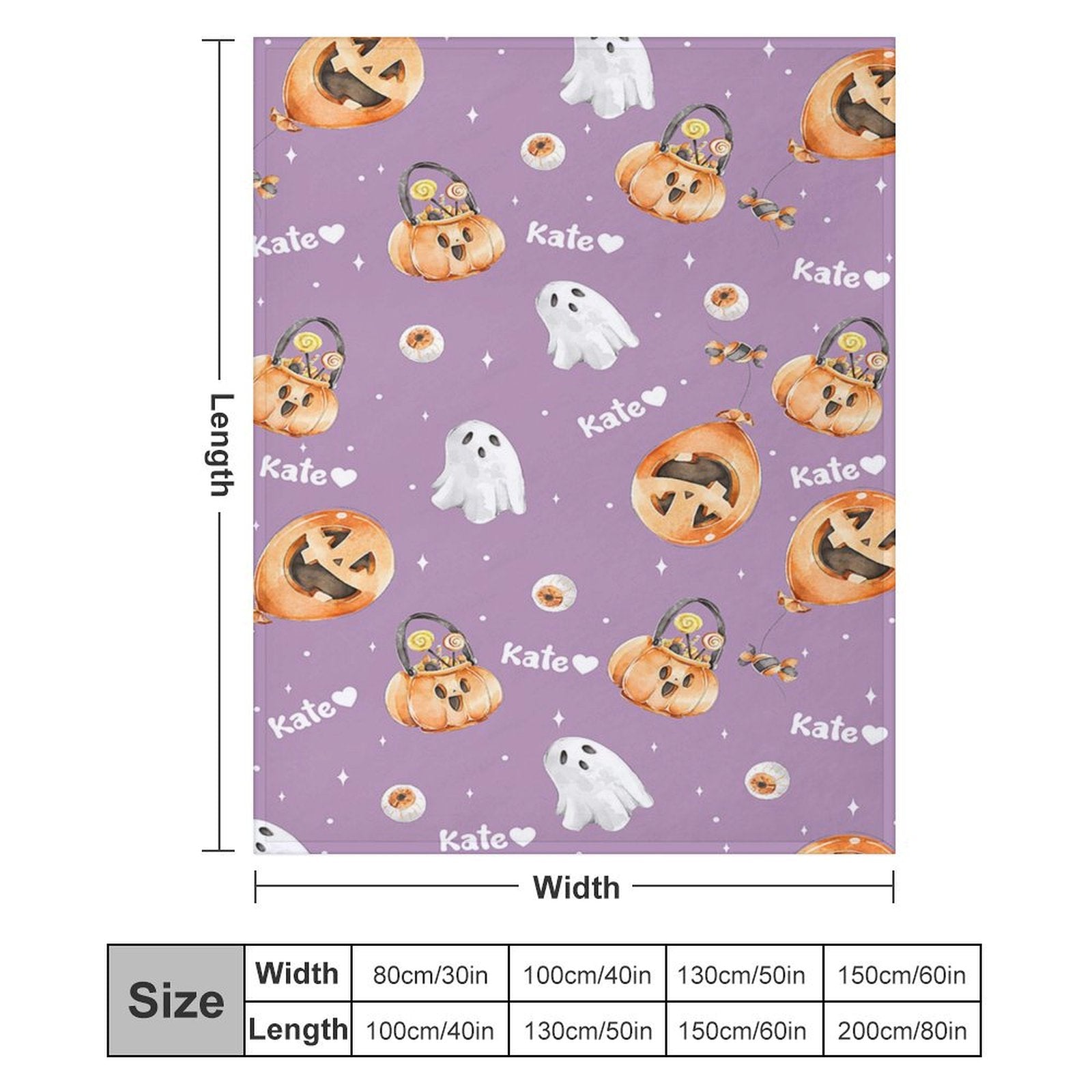 Aperturee - Custom Name Purple Pumpkins Ghost Halloween Blanket