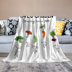 Aperturee - Custom Name Vegetables Garden White Blanket For Gift