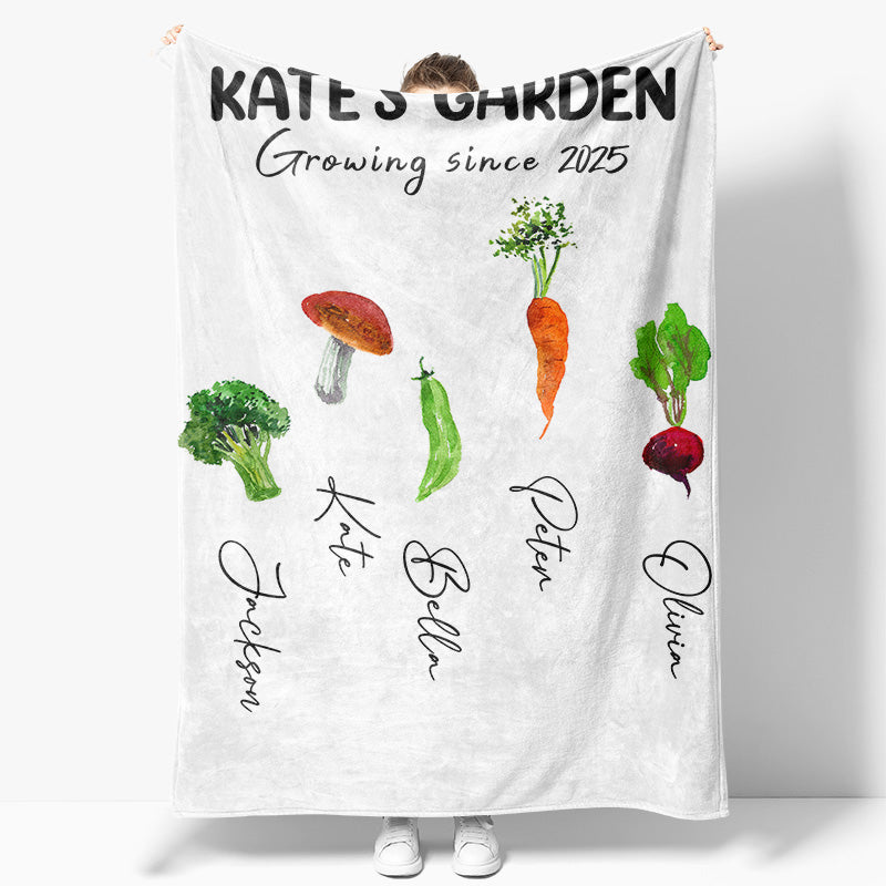 Aperturee - Custom Name Vegetables Garden White Blanket For Gift