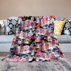 Aperturee - Pink Spring Floral Skulls Custom Halloween Blanket