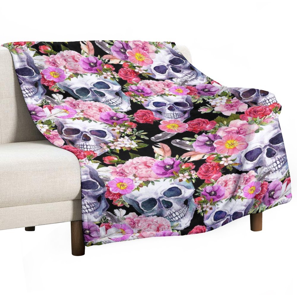 Aperturee - Pink Spring Floral Skulls Custom Halloween Blanket