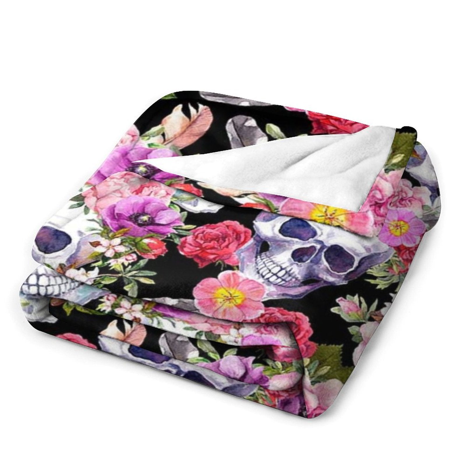 Aperturee - Pink Spring Floral Skulls Custom Halloween Blanket