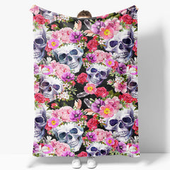 Aperturee - Pink Spring Floral Skulls Custom Halloween Blanket