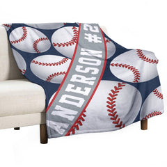 Aperturee - Blue White Baseball Sports Personalized Name Blanket