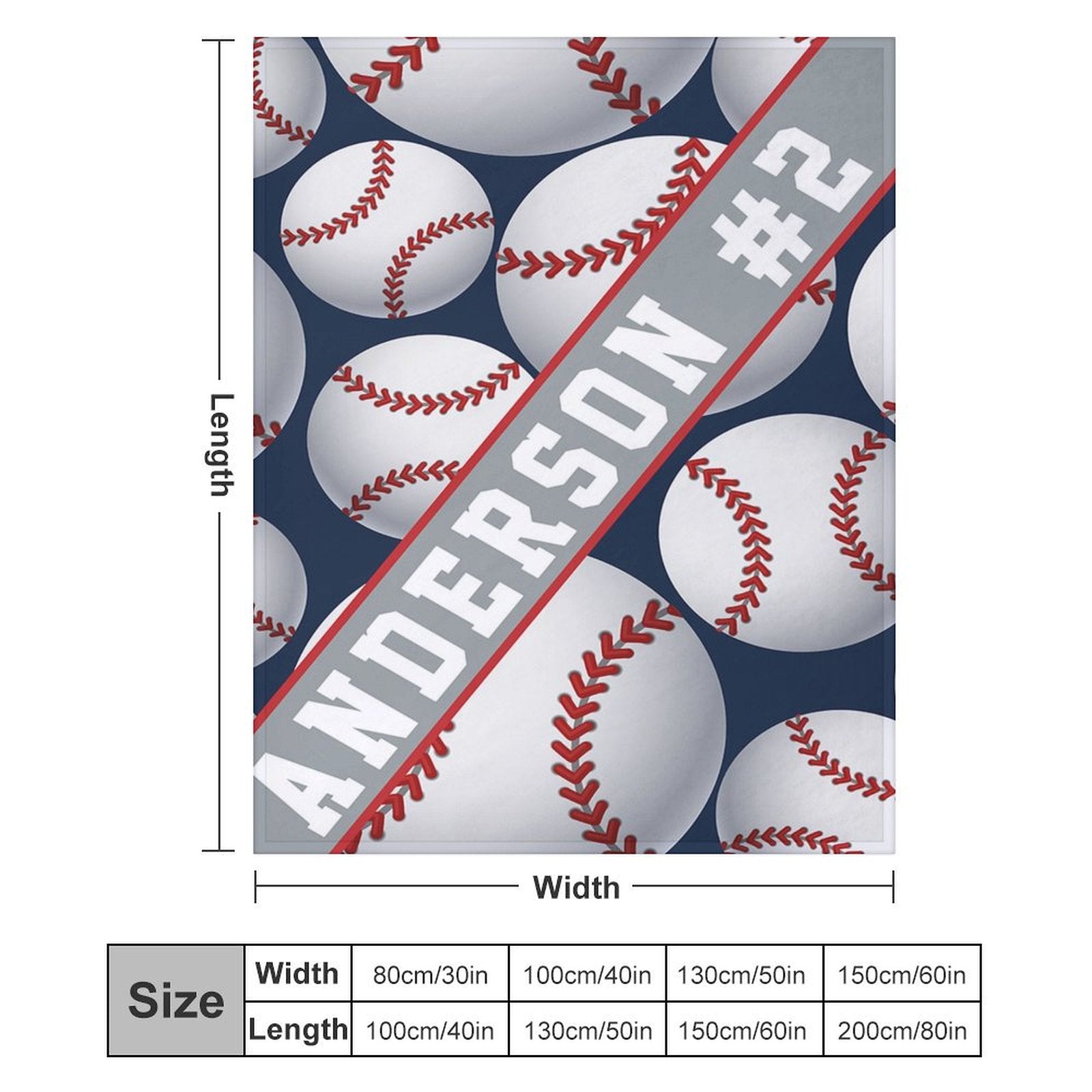 Aperturee - Blue White Baseball Sports Personalized Name Blanket