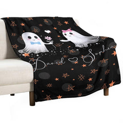 Aperturee - Cute Ghost Stars Black Halloween Custom Name Blanket