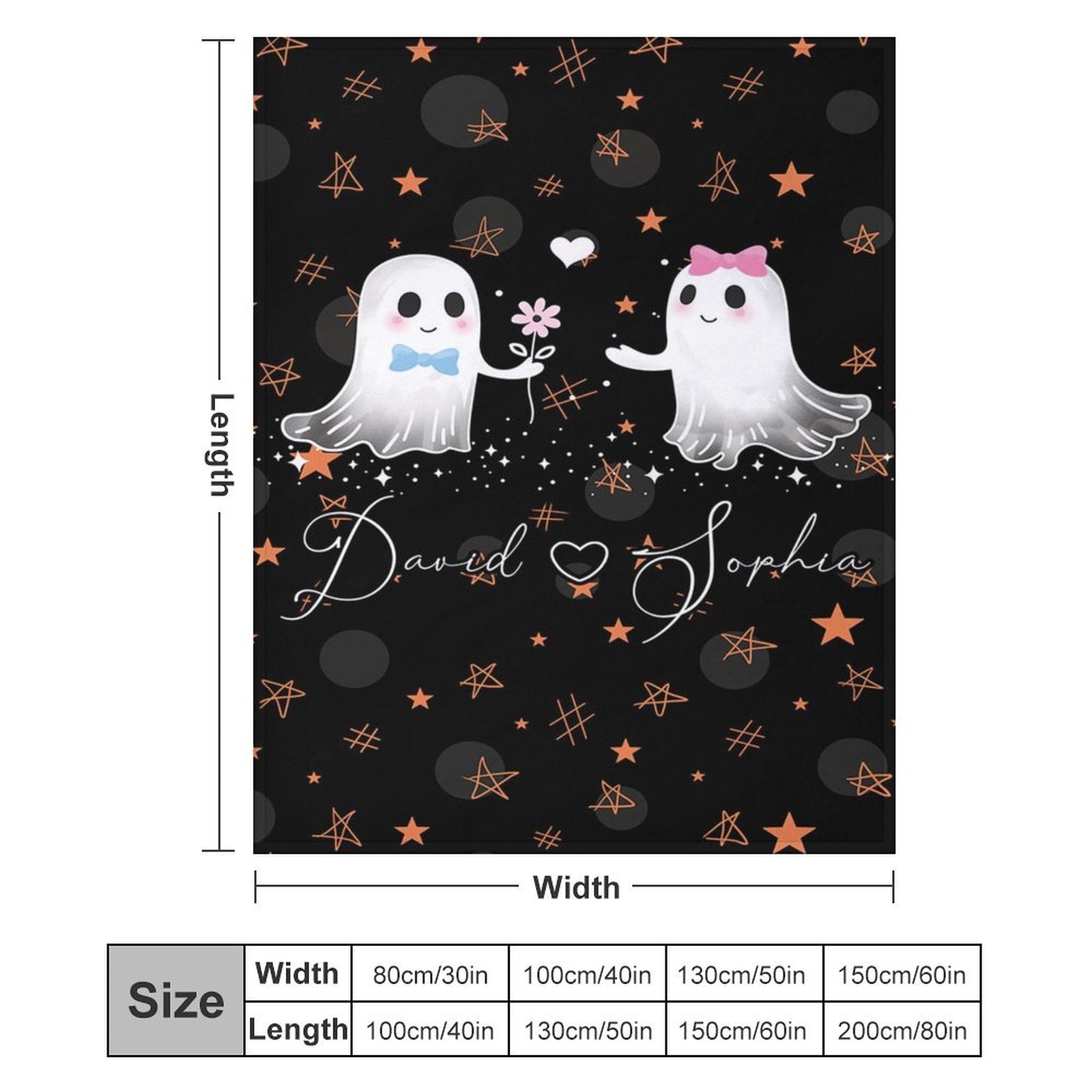 Aperturee - Cute Ghost Stars Black Halloween Custom Name Blanket