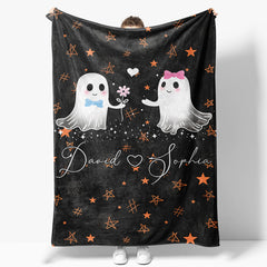 Aperturee - Cute Ghost Stars Black Halloween Custom Name Blanket