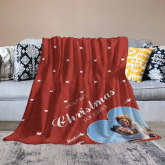 Aperturee - Aperturee Red Rhombus Christmas Custom Name Photo Blanket