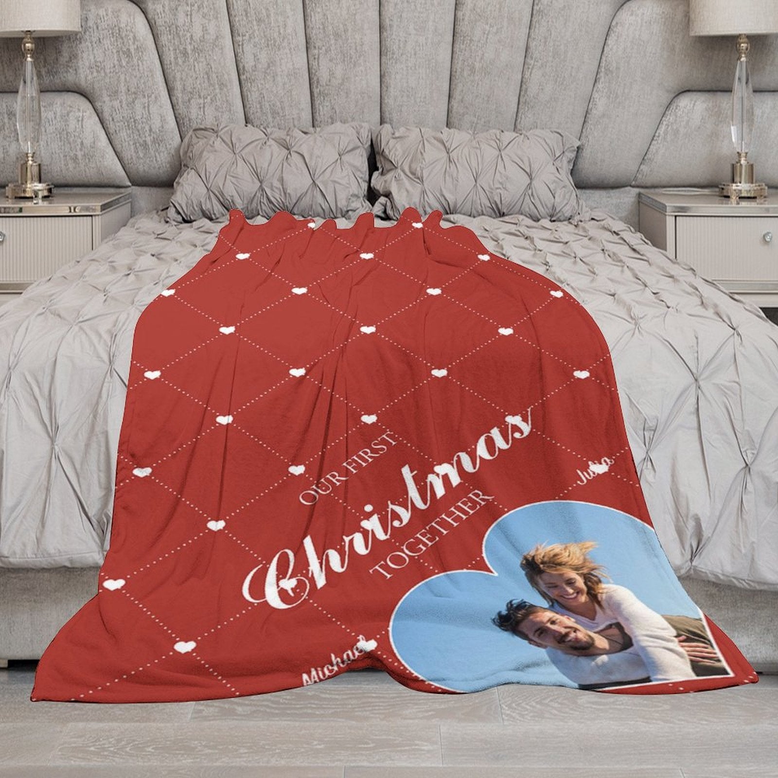 Aperturee - Aperturee Red Rhombus Christmas Custom Name Photo Blanket