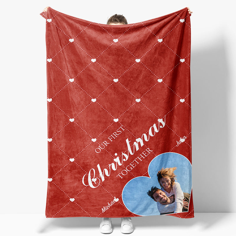 Aperturee - Aperturee Red Rhombus Christmas Custom Name Photo Blanket