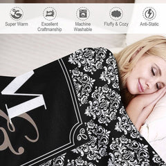 Aperturee - Aperturee Black White Retro Pattern Custom Couple Name Blanket