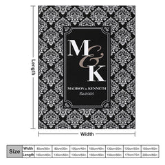 Aperturee - Aperturee Black White Retro Pattern Custom Couple Name Blanket