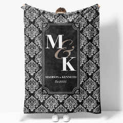 Aperturee - Aperturee Black White Retro Pattern Custom Couple Name Blanket