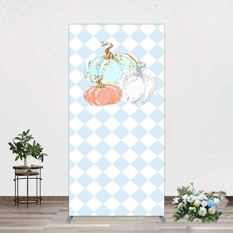Aperturee - Aperturee Blue White Rhombus Pumpkins Birthday Rectangle Backdrop