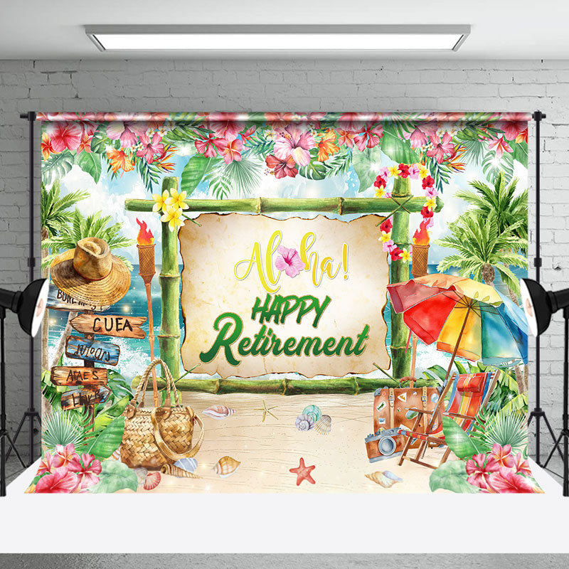 Aperturee - Floral Sandy Beach Summer Happy Retirement Backdrop