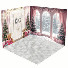 Aperturee - Aperturee Christmas Vibe Pink Window Scene Room Set Backdrop