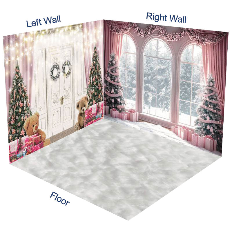 Aperturee - Aperturee Christmas Vibe Pink Window Scene Room Set Backdrop