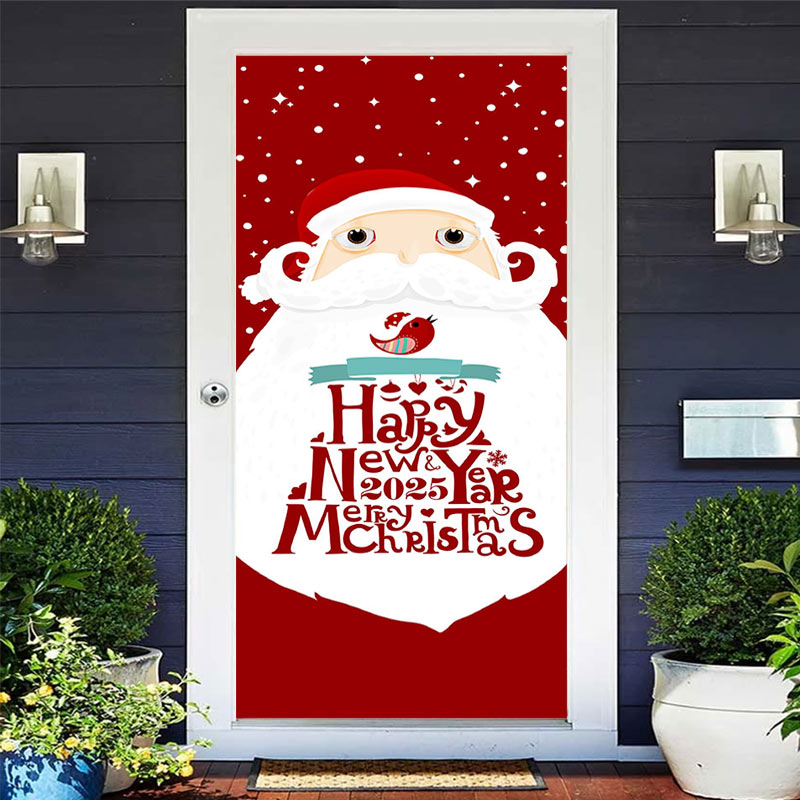 Aperturee - Aperturee Red Santa White Beard Christmas New Year Door Cover