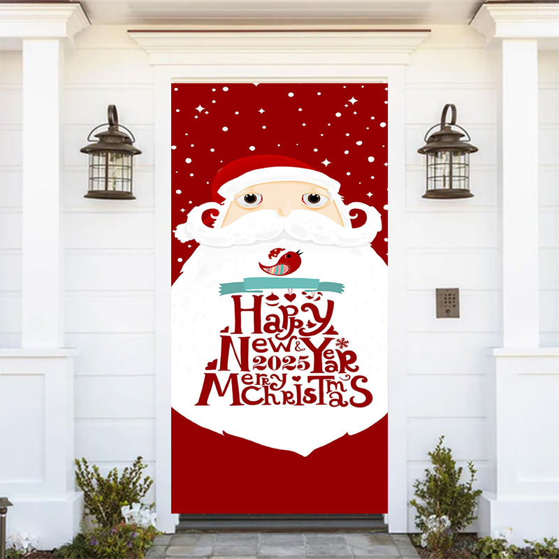 Aperturee - Aperturee Red Santa White Beard Christmas New Year Door Cover