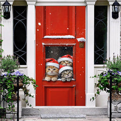 Aperturee - Aperturee Snow Red Door Santa Cat Christmas Tree Door Cover