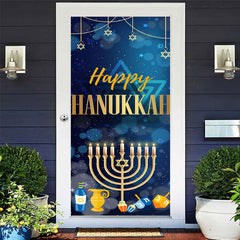 Aperturee - Aperturee Fantasy Blue Bokeh Candlestick Hanukkah Door Cover