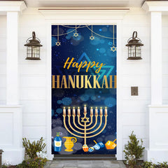 Aperturee - Aperturee Fantasy Blue Bokeh Candlestick Hanukkah Door Cover