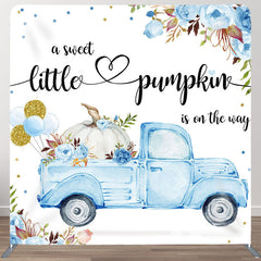 Aperturee Blue Car Pumpkin Fabric Backdrop Cover for Baby Shower