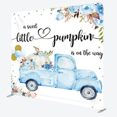 Aperturee Blue Car Pumpkin Fabric Backdrop Cover for Baby Shower