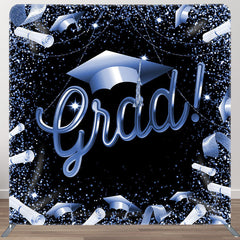 Aperturee Glitter Blue Black Fabric Backdrop Cover For Grads