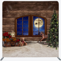 Aperturee - Aperturee Wood Window Moon Night Christmas Pillow Case Backdrop