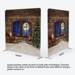 Aperturee - Aperturee Wood Window Moon Night Christmas Pillow Case Backdrop