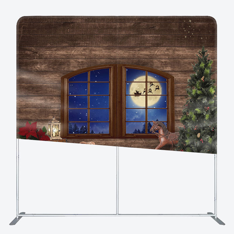 Aperturee - Aperturee Wood Window Moon Night Christmas Pillow Case Backdrop