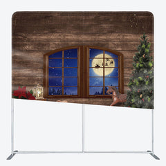 Aperturee - Aperturee Wood Window Moon Night Christmas Pillow Case Backdrop