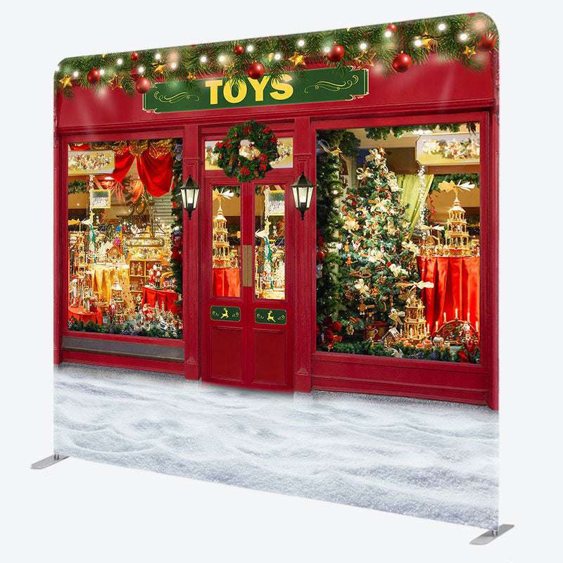 Aperturee - Aperturee Red Toy Store Christmas Double-Sided Square Backdrop