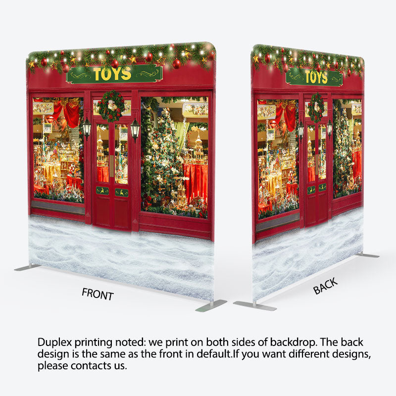 Aperturee - Aperturee Red Toy Store Christmas Double-Sided Square Backdrop