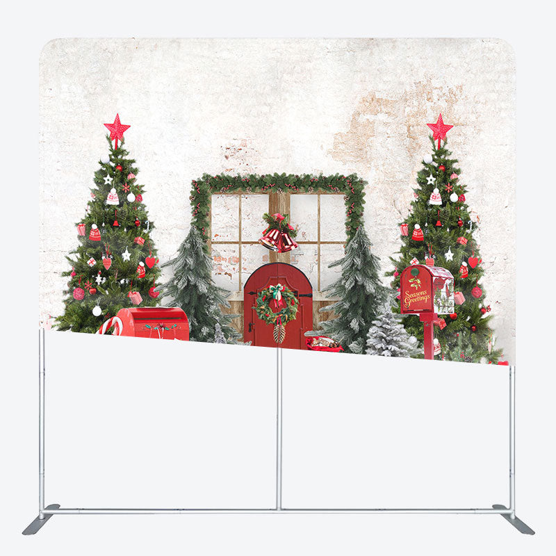 Aperturee - Aperturee Christmas Door Beige Wall Tension Fabric Backdrop