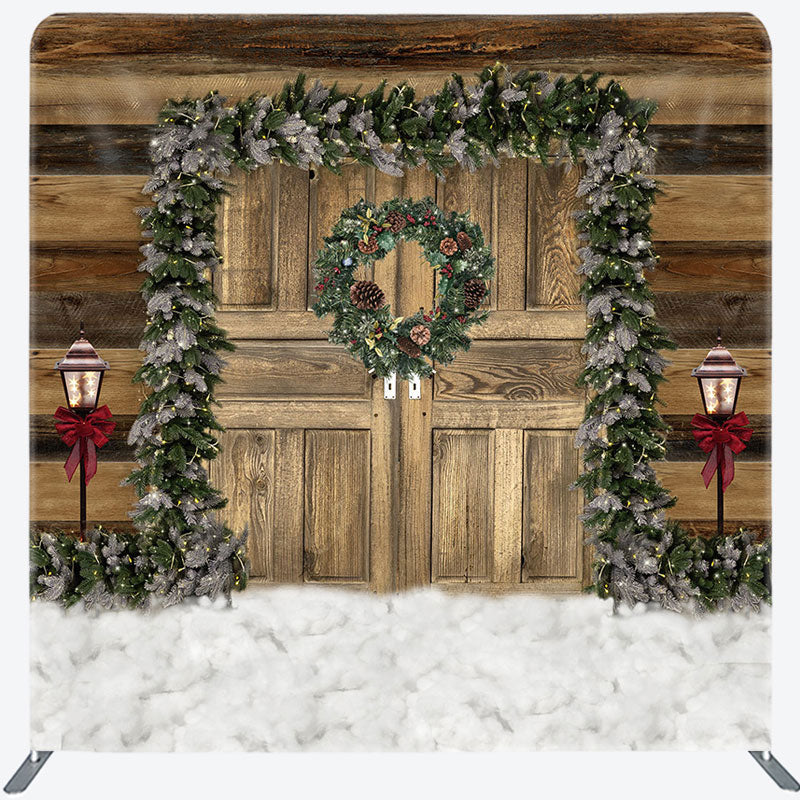 Aperturee - Aperturee Wood Door Pine Leaf Christmas Pillow Case Backdrop