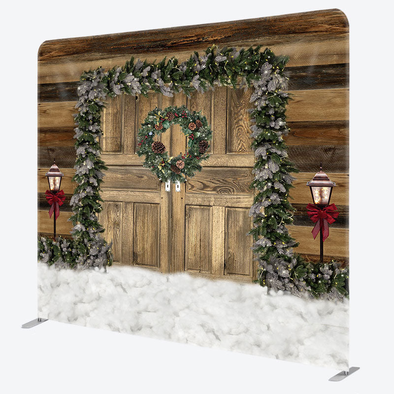 Aperturee - Aperturee Wood Door Pine Leaf Christmas Pillow Case Backdrop