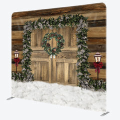 Aperturee - Aperturee Wood Door Pine Leaf Christmas Pillow Case Backdrop