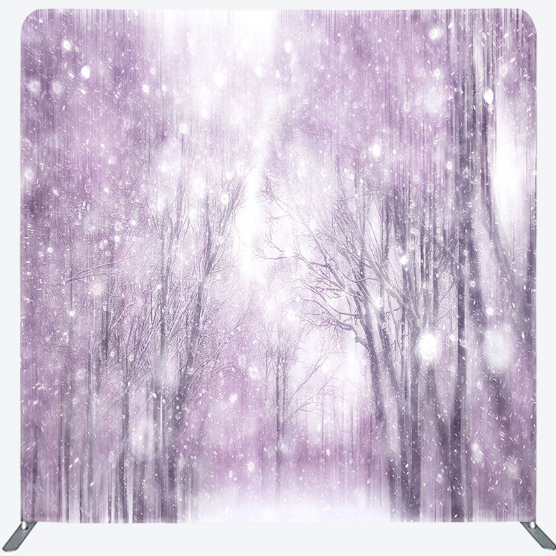 Aperturee - Aperturee Purple Snowy Nature Forest Scene Christmas Backdrop