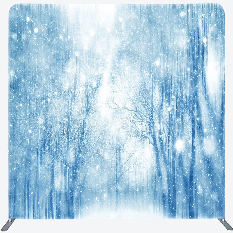 Aperturee - Aperturee Blue Snowy Nature Forest Scene Christmas Backdrop