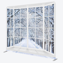 Aperturee - Aperturee Winter Snowy Forest Window Scene Christmas Backdrop