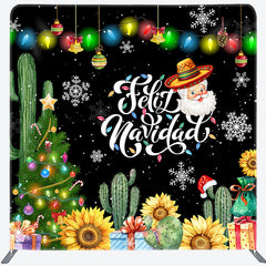 Aperturee - Aperturee Floral Cactus Tree Feliz Navidad Pillow Case Backdrop